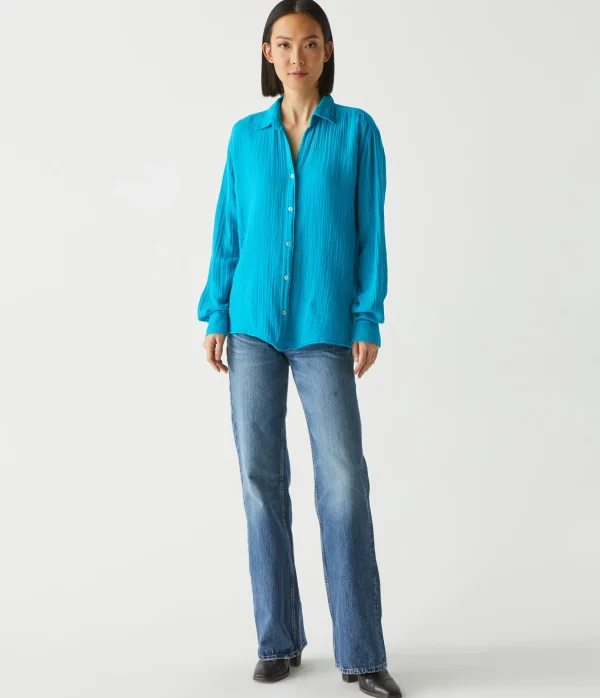 Michael Stars Leo Gauze Button Down Shirt- Tops, Blouses & Shirts