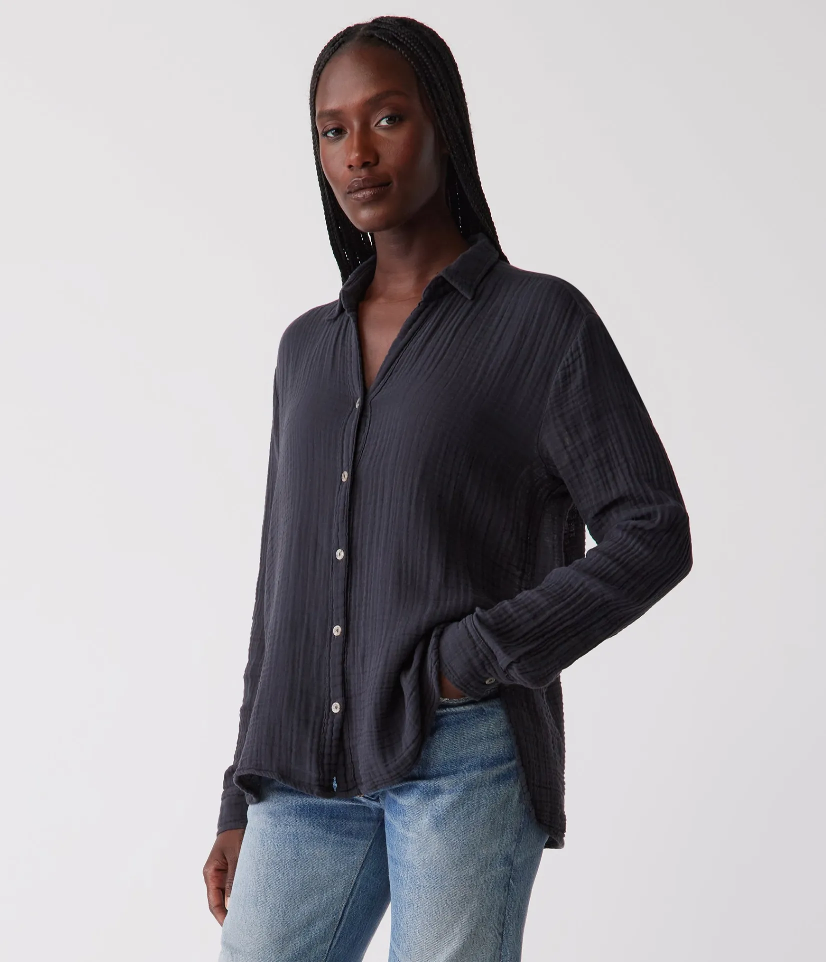 leo_gauze_button_down_shirt_50.webp Michael Stars Leo Gauze Button Down Shirt- Tops, Blouses & Shirts