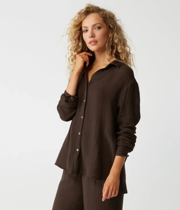 Michael Stars Leo Gauze Button Down Shirt- Tops, Blouses & Shirts