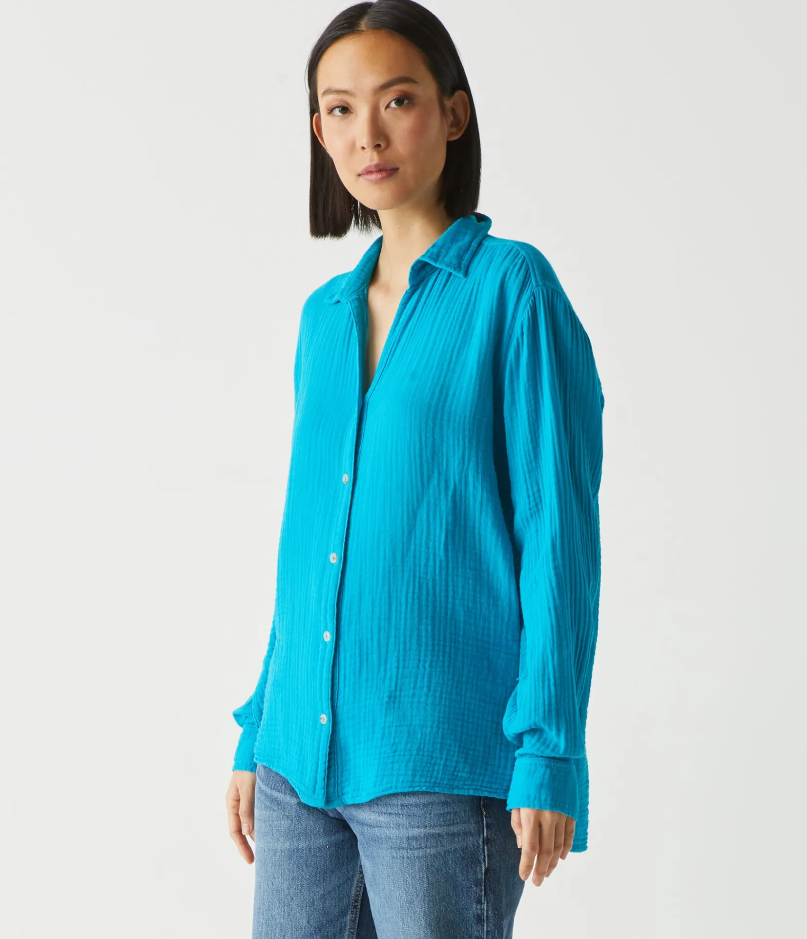 leo_gauze_button_down_shirt_6.webp Michael Stars Leo Gauze Button Down Shirt- Tops, Blouses & Shirts