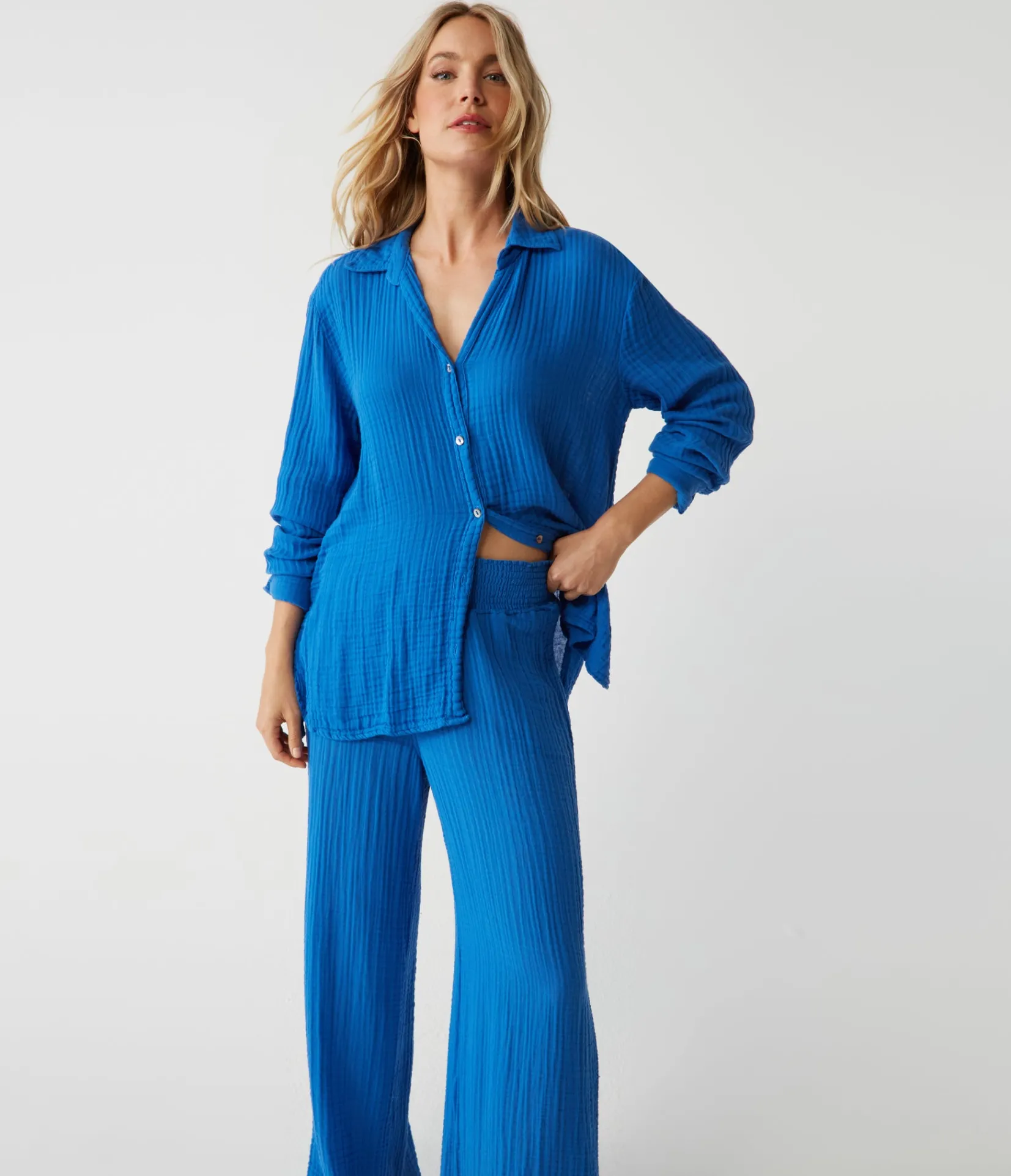 leo_gauze_button_down_shirt_60.webp Michael Stars Leo Gauze Button Down Shirt- Tops, Blouses & Shirts