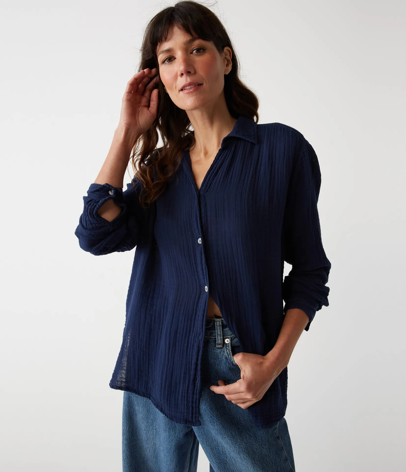 leo_gauze_button_down_shirt_68.webp Michael Stars Leo Gauze Button Down Shirt- Tops, Blouses & Shirts