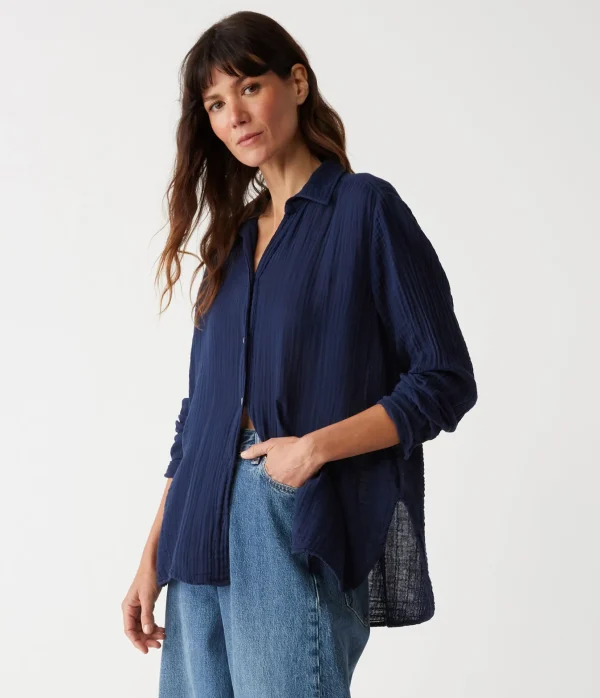 Michael Stars Leo Gauze Button Down Shirt- Tops, Blouses & Shirts