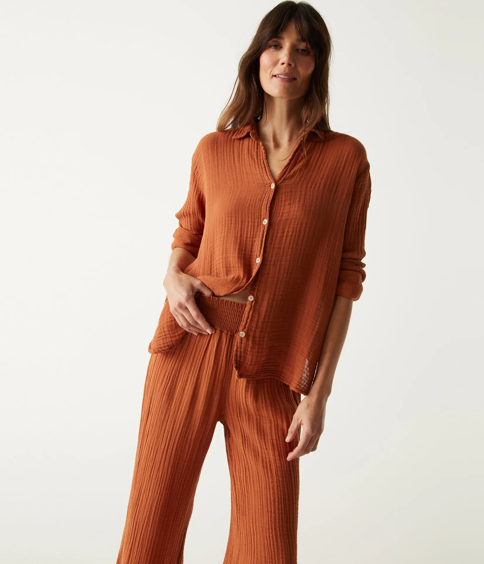 leo_gauze_button_down_shirt_72.webp Michael Stars Leo Gauze Button Down Shirt- Tops, Blouses & Shirts