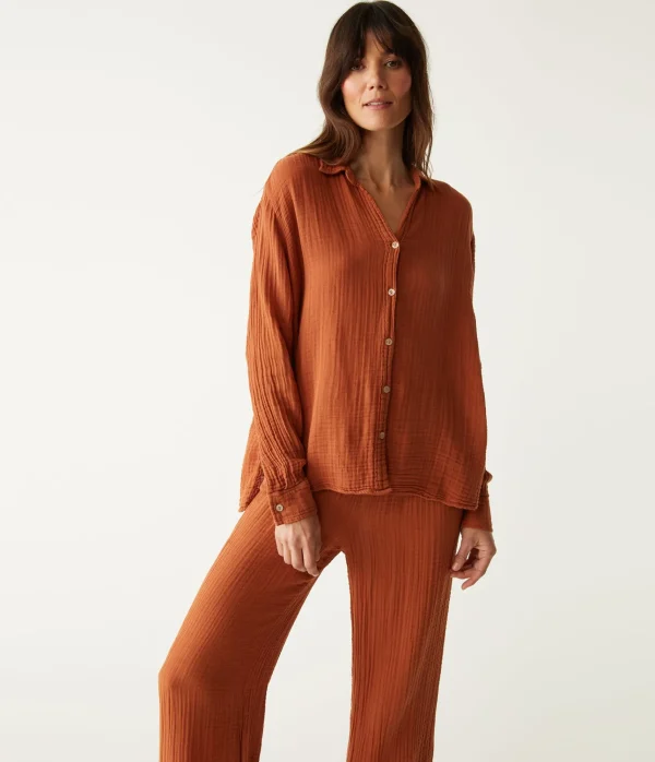 Michael Stars Leo Gauze Button Down Shirt- Tops, Blouses & Shirts