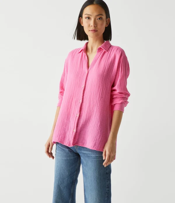 Michael Stars Leo Gauze Button Down Shirt- Tops, Blouses & Shirts