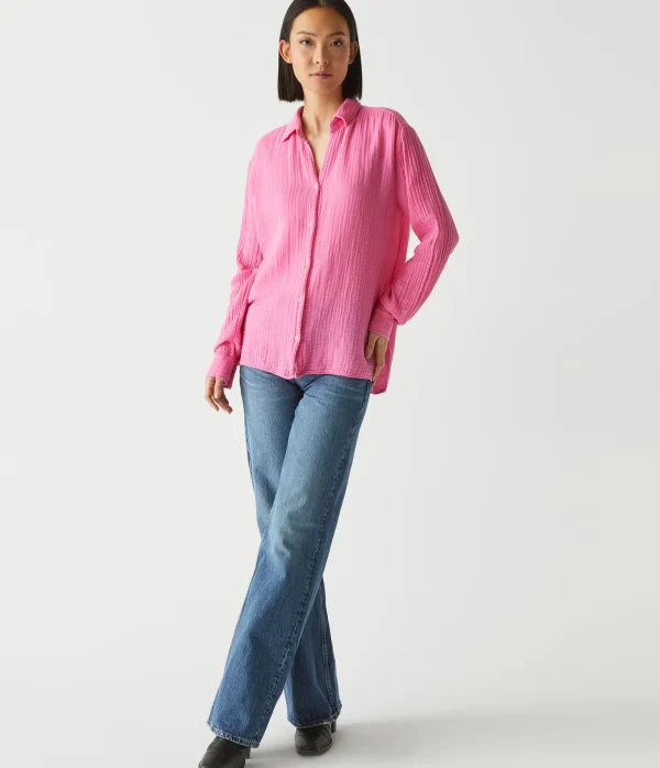 Michael Stars Leo Gauze Button Down Shirt- Tops, Blouses & Shirts