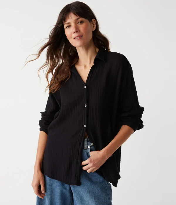 Michael Stars Leo Gauze Button Down Shirt- Tops, Blouses & Shirts