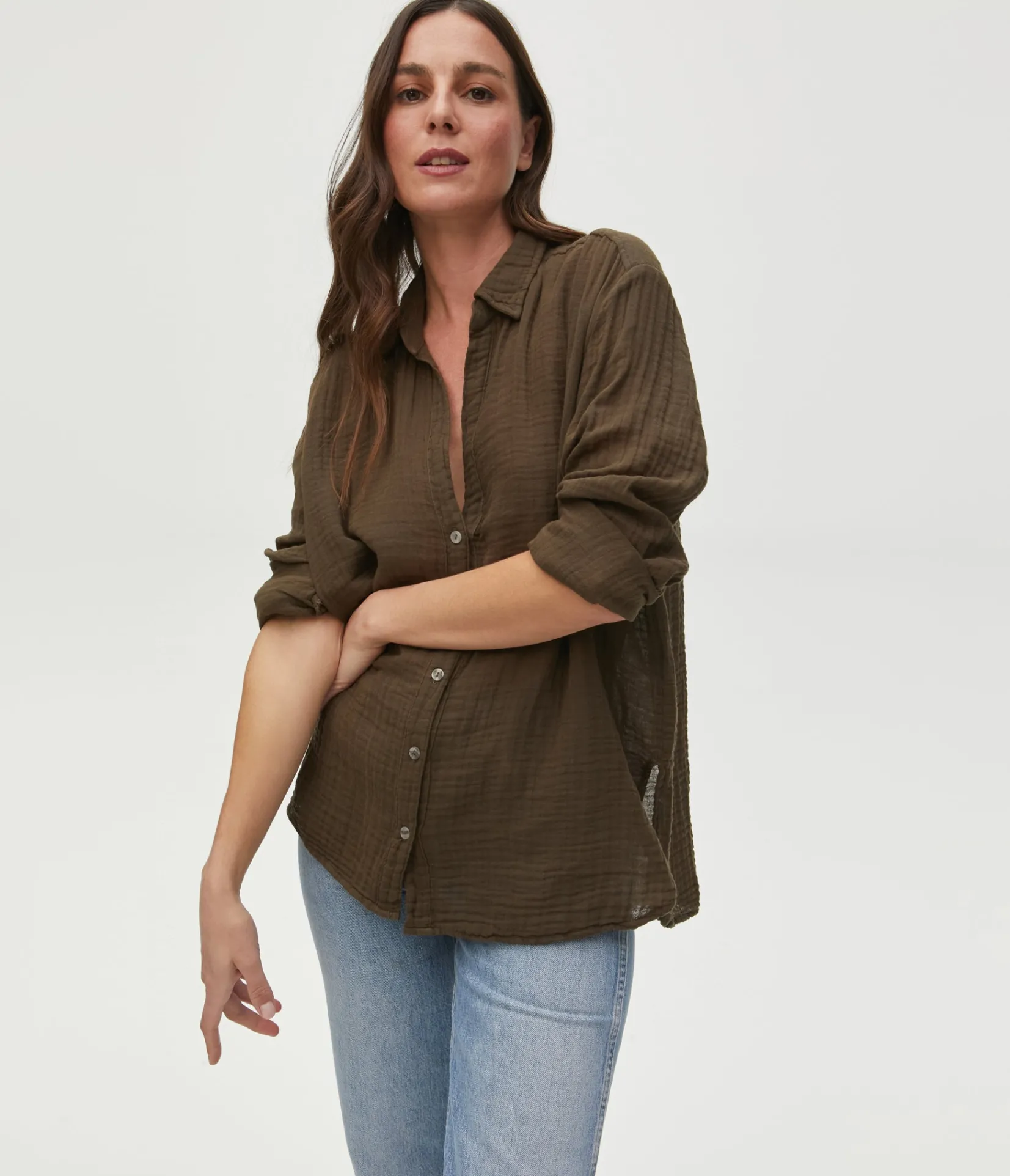 leo_gauze_button_down_shirt_80.webp Michael Stars Leo Gauze Button Down Shirt- Tops, Blouses & Shirts