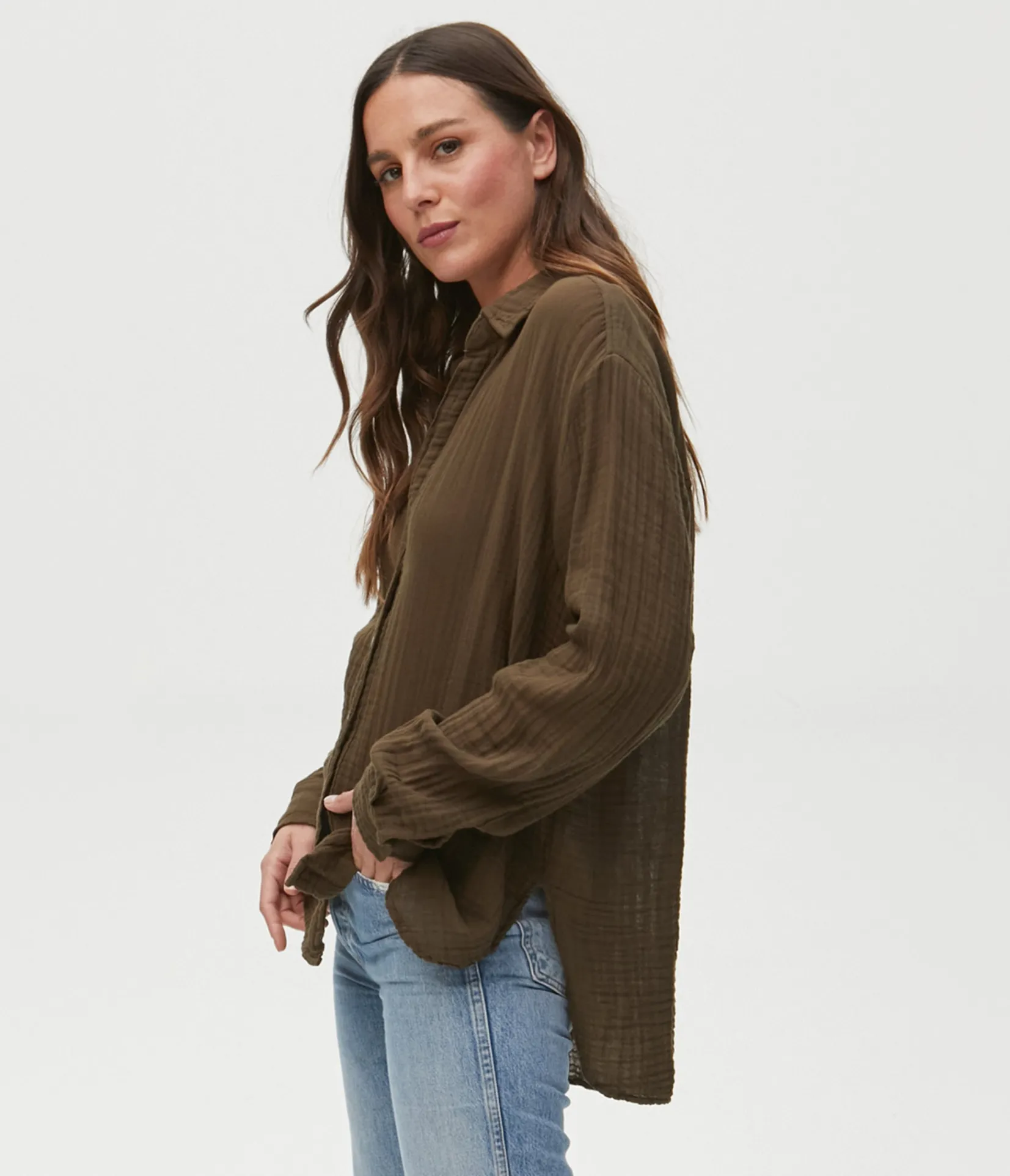 leo_gauze_button_down_shirt_82.webp Michael Stars Leo Gauze Button Down Shirt- Tops, Blouses & Shirts