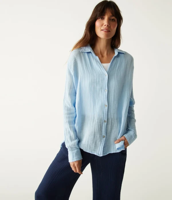 Michael Stars Leo Gauze Button Down Shirt- Tops, Blouses & Shirts