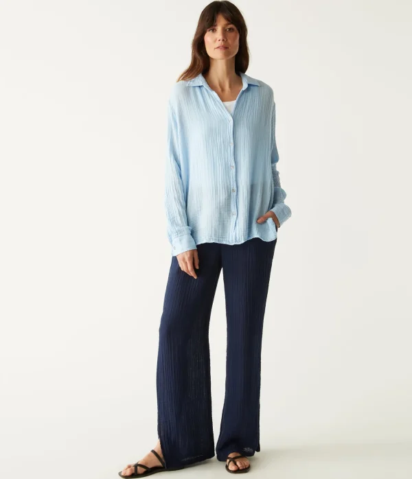 Michael Stars Leo Gauze Button Down Shirt- Tops, Blouses & Shirts