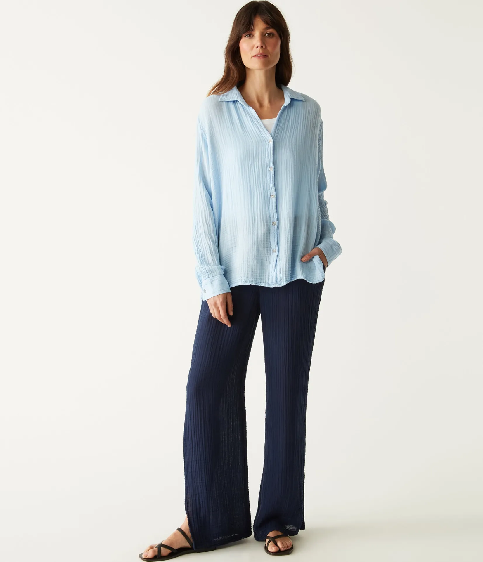 leo_gauze_button_down_shirt_85.webp Michael Stars Leo Gauze Button Down Shirt- Tops, Blouses & Shirts