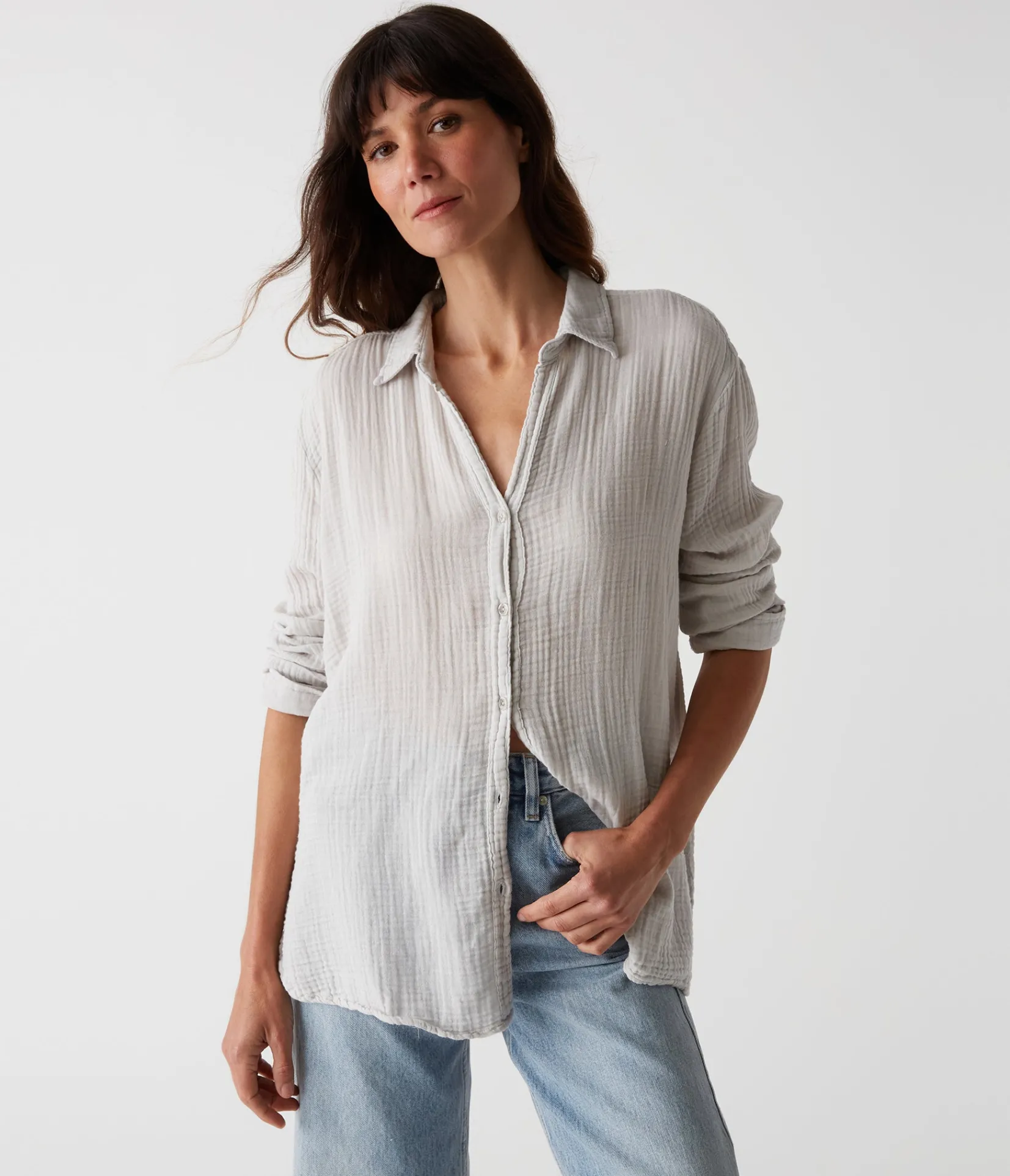 leo_gauze_button_down_shirt_88.webp Michael Stars Leo Gauze Button Down Shirt- Tops, Blouses & Shirts
