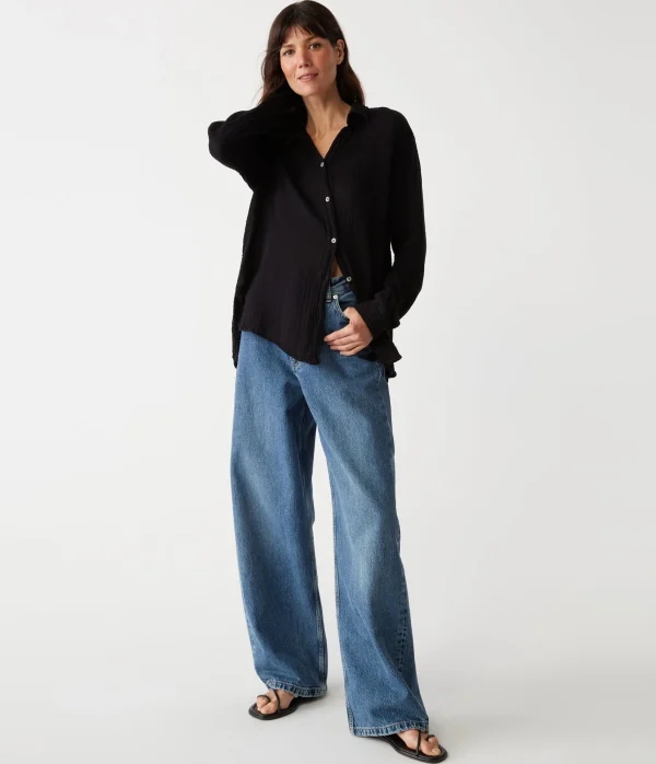 Michael Stars Leo Gauze Button Down Shirt- Tops, Blouses & Shirts