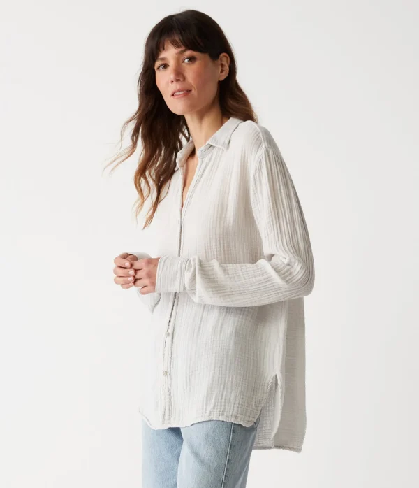 Michael Stars Leo Gauze Button Down Shirt- Tops, Blouses & Shirts
