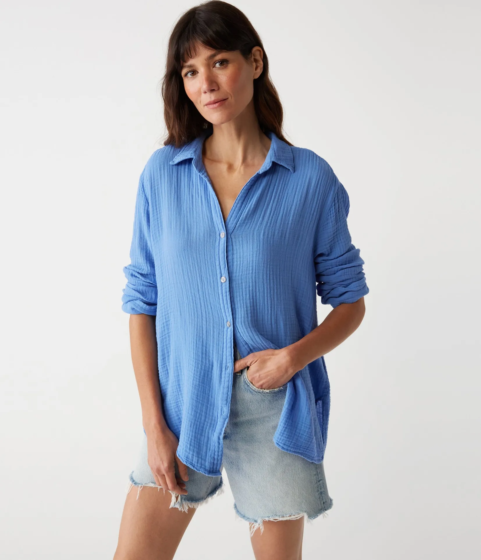 leo_gauze_button_down_shirt_92.webp Michael Stars Leo Gauze Button Down Shirt- Tops, Blouses & Shirts