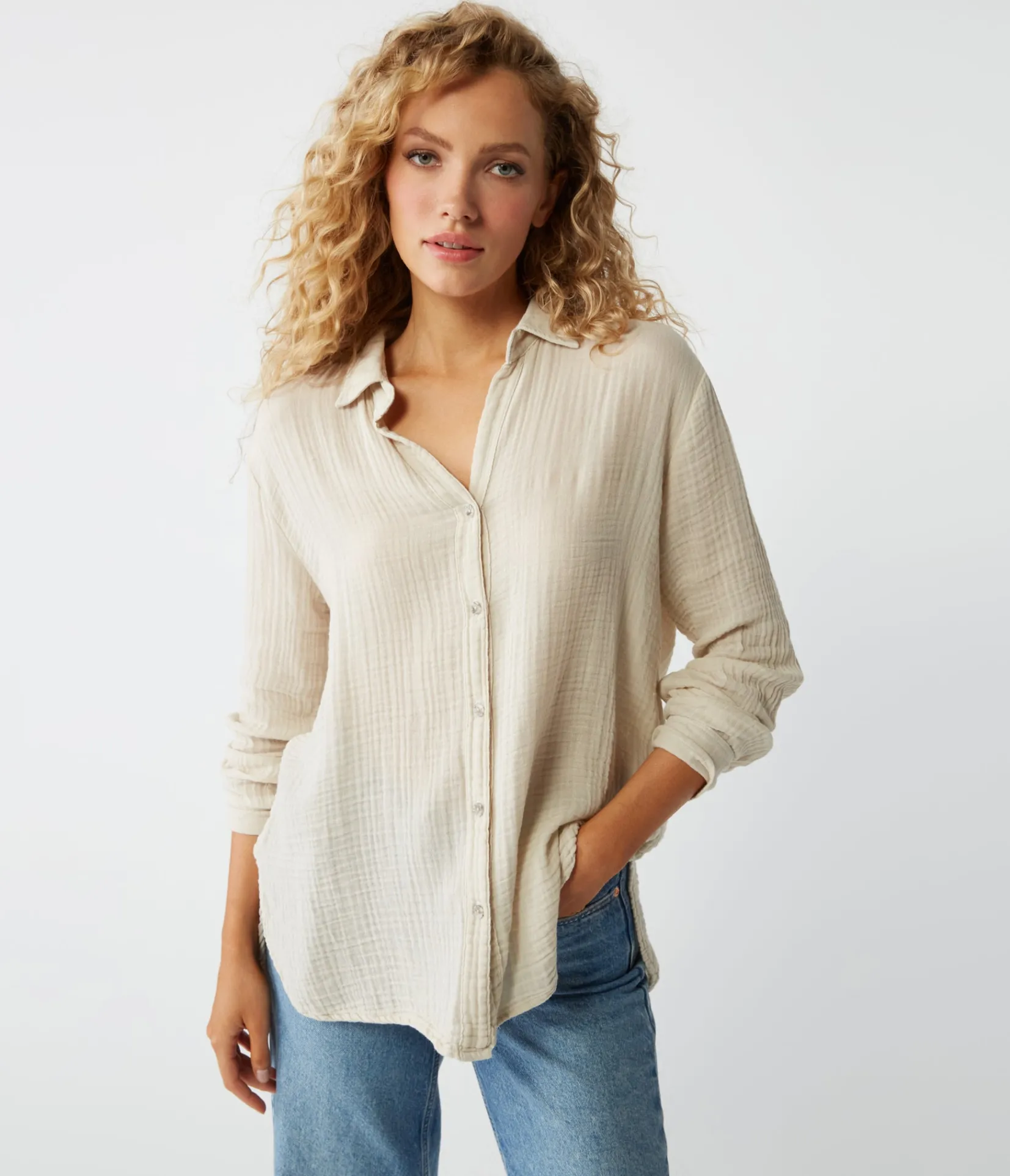 leo_gauze_button_down_shirt_96.webp Michael Stars Leo Gauze Button Down Shirt- Tops, Blouses & Shirts