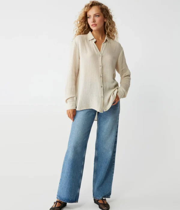 Michael Stars Leo Gauze Button Down Shirt- Tops, Blouses & Shirts