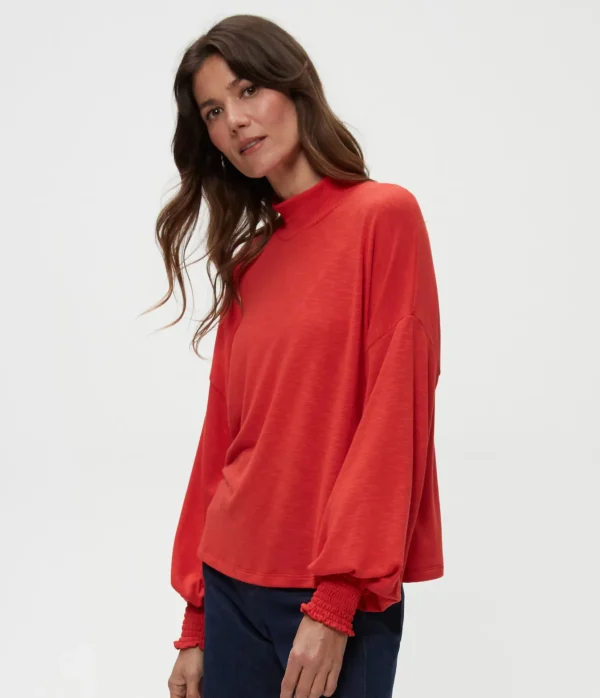 Michael Stars Lila Mock Neck Top- T-Shirts