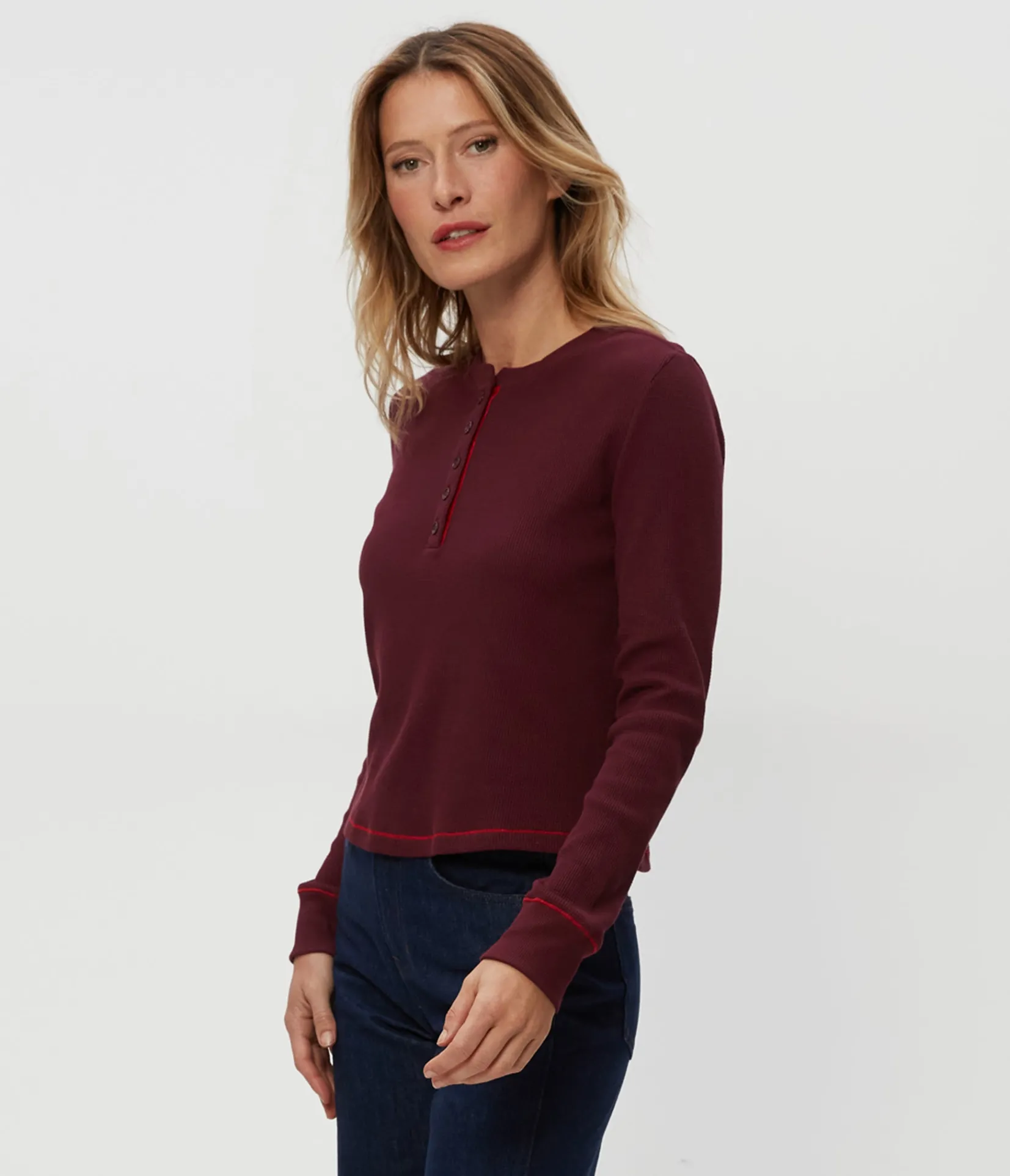 lina_thermal_henley_tee_10.webp Michael Stars Lina Thermal Henley Tee- T-Shirts | Loungewear