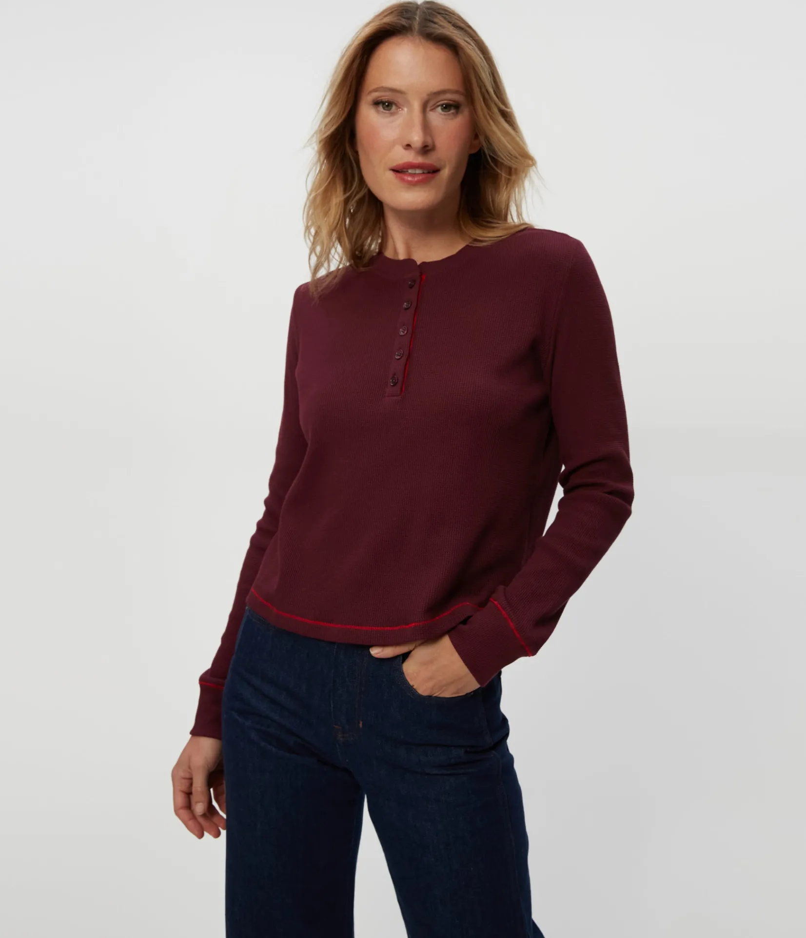 lina_thermal_henley_tee_8.webp Michael Stars Lina Thermal Henley Tee- T-Shirts | Loungewear