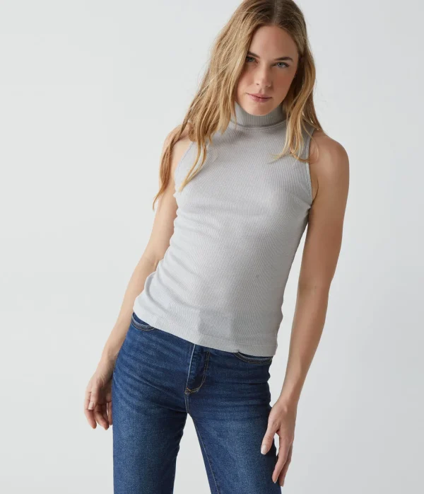 Michael Stars Lino Shine Mock Neck Tank- Tank Tops