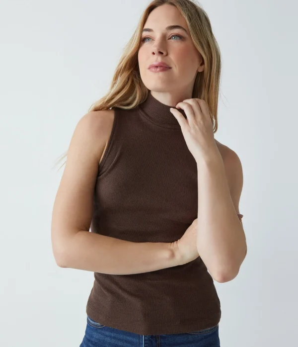 Michael Stars Lino Shine Mock Neck Tank- Tank Tops
