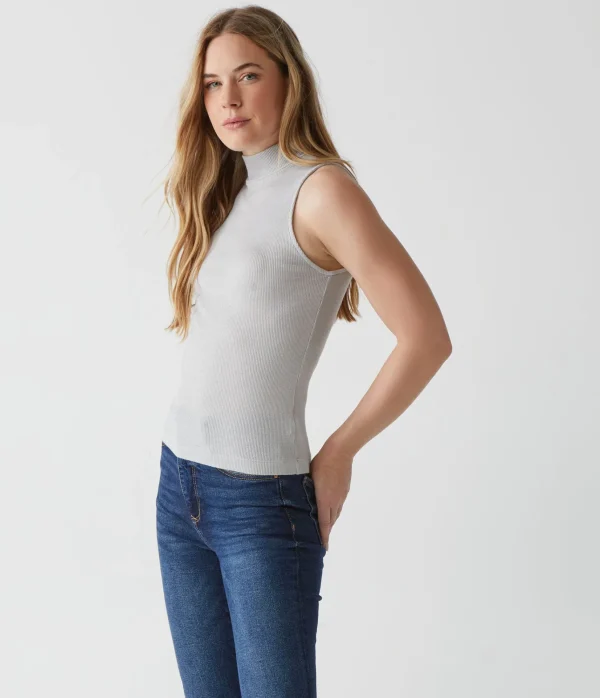 Michael Stars Lino Shine Mock Neck Tank- Tank Tops