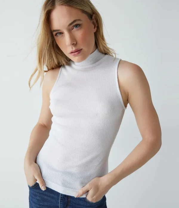 Michael Stars Lino Shine Mock Neck Tank- Tank Tops