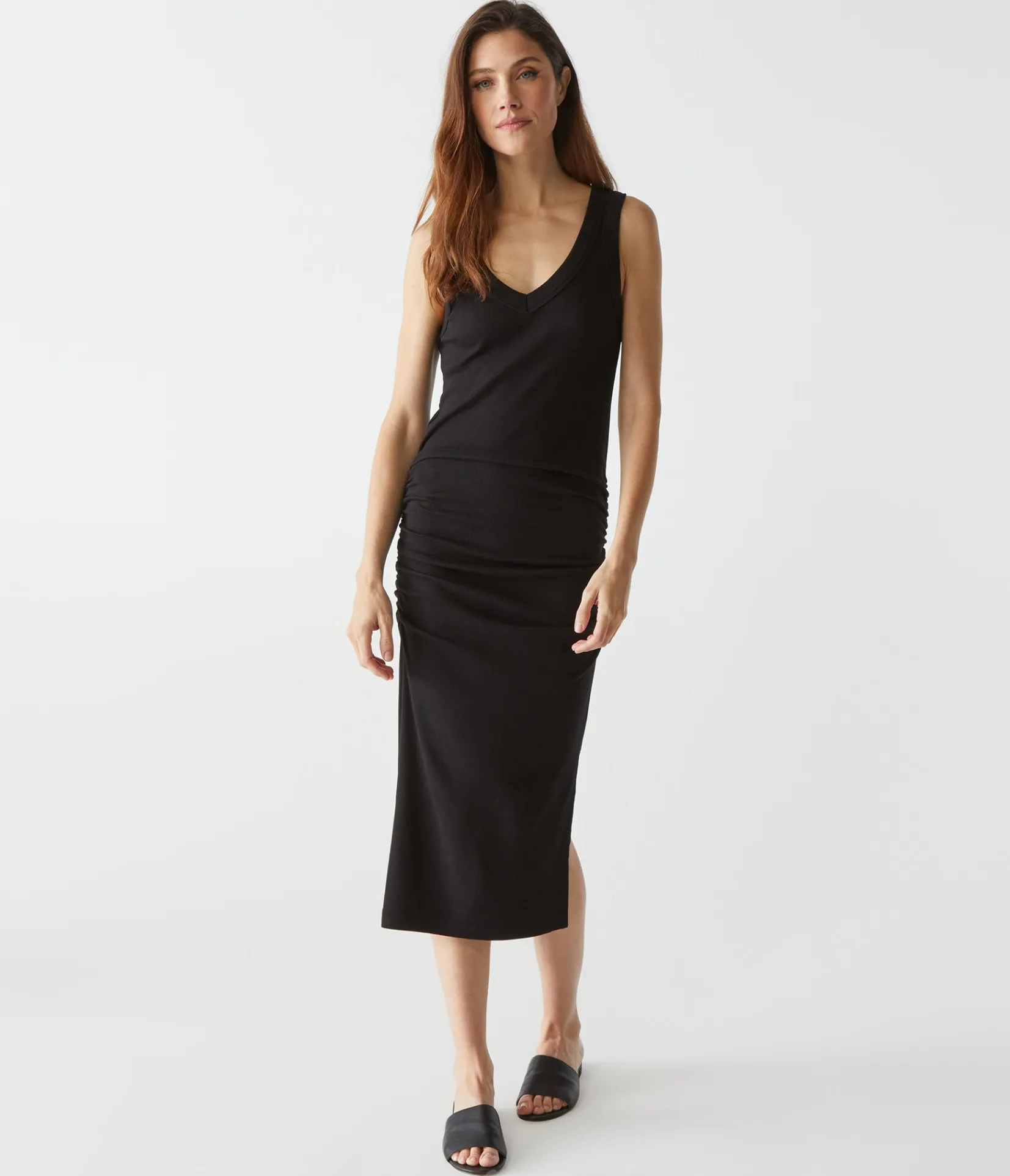 lori_ribbed_vneck_dress_1.webp Michael Stars Lori Ribbed V-Neck Dress- Dresses | Midi Dresses