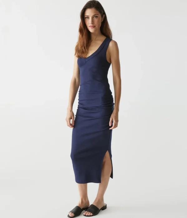 Michael Stars Lori Ribbed V-Neck Dress- Dresses | Midi Dresses