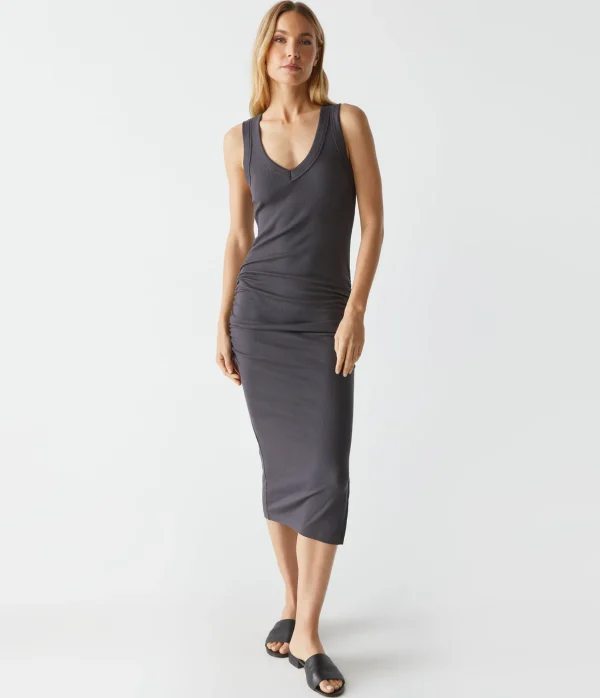 Michael Stars Lori Ribbed V-Neck Dress- Dresses | Midi Dresses
