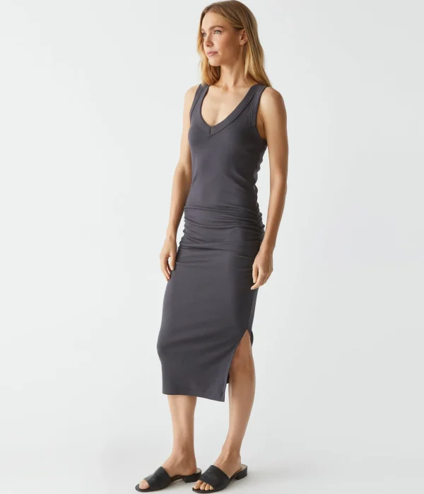 Michael Stars Lori Ribbed V-Neck Dress- Dresses | Midi Dresses