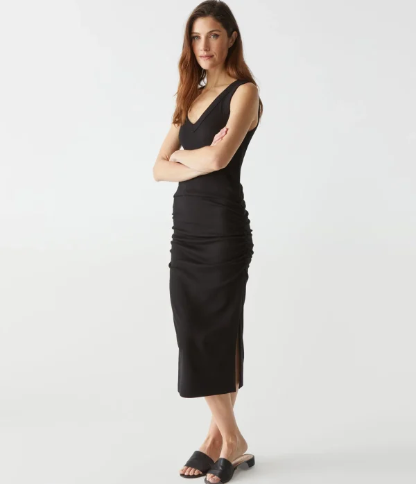 Michael Stars Lori Ribbed V-Neck Dress- Dresses | Midi Dresses