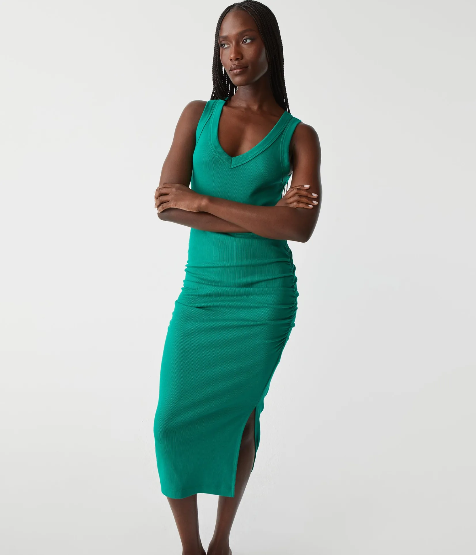 lori_ribbed_vneck_dress_20.webp Michael Stars Lori Ribbed V-Neck Dress- Dresses | Midi Dresses
