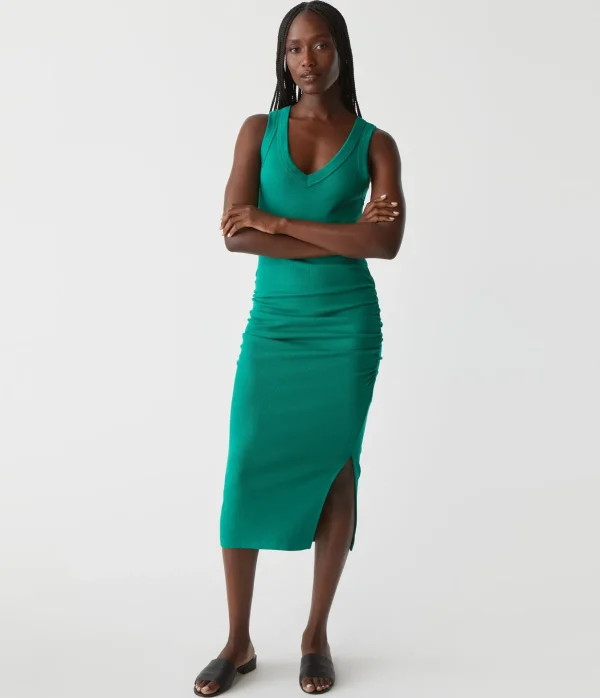 Michael Stars Lori Ribbed V-Neck Dress- Dresses | Midi Dresses