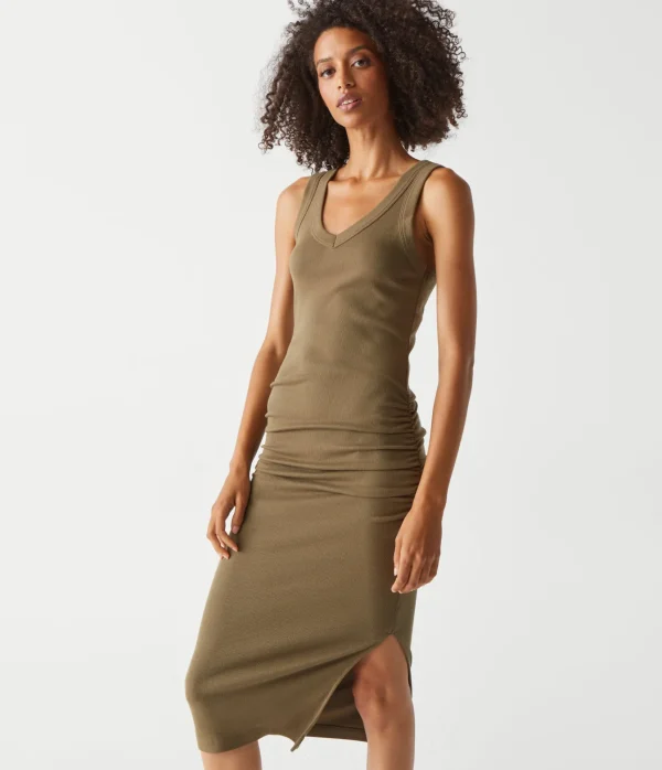 Michael Stars Lori Ribbed V-Neck Dress- Dresses | Midi Dresses