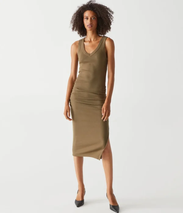 Michael Stars Lori Ribbed V-Neck Dress- Dresses | Midi Dresses