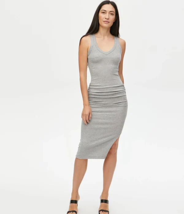 Michael Stars Lori Ribbed V-Neck Dress- Dresses | Midi Dresses