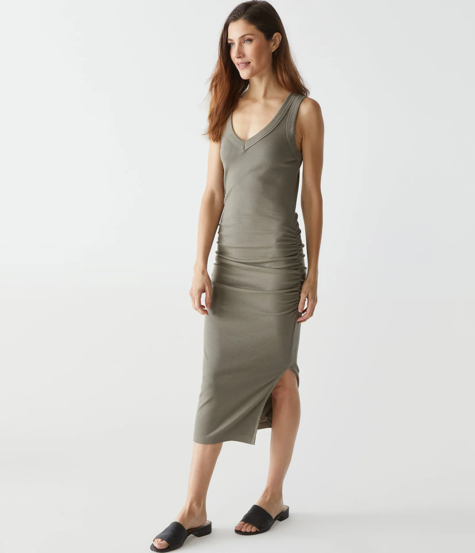 lori_ribbed_vneck_dress_6.webp Michael Stars Lori Ribbed V-Neck Dress- Dresses | Midi Dresses