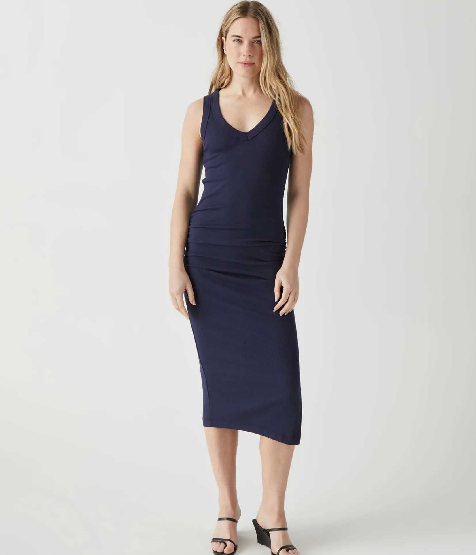 lori_ribbed_vneck_dress_9.webp Michael Stars Lori Ribbed V-Neck Dress- Dresses | Midi Dresses