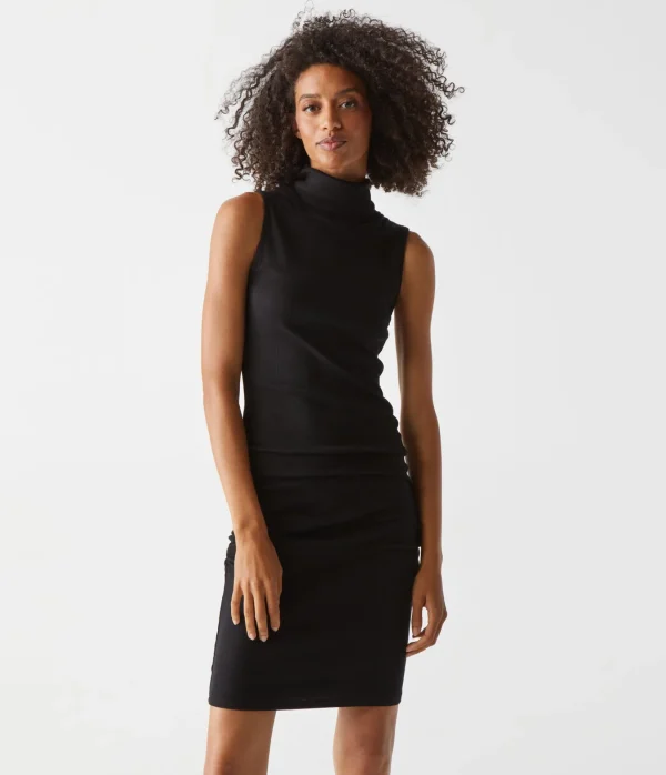 Michael Stars Macy Mock Neck Ribbed Dress- Dresses | Knee Length Dresses