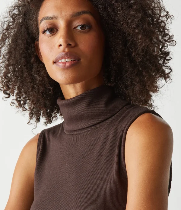 Michael Stars Macy Mock Neck Ribbed Dress- Dresses | Knee Length Dresses