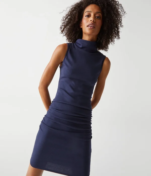 Michael Stars Macy Mock Neck Ribbed Dress- Dresses | Knee Length Dresses