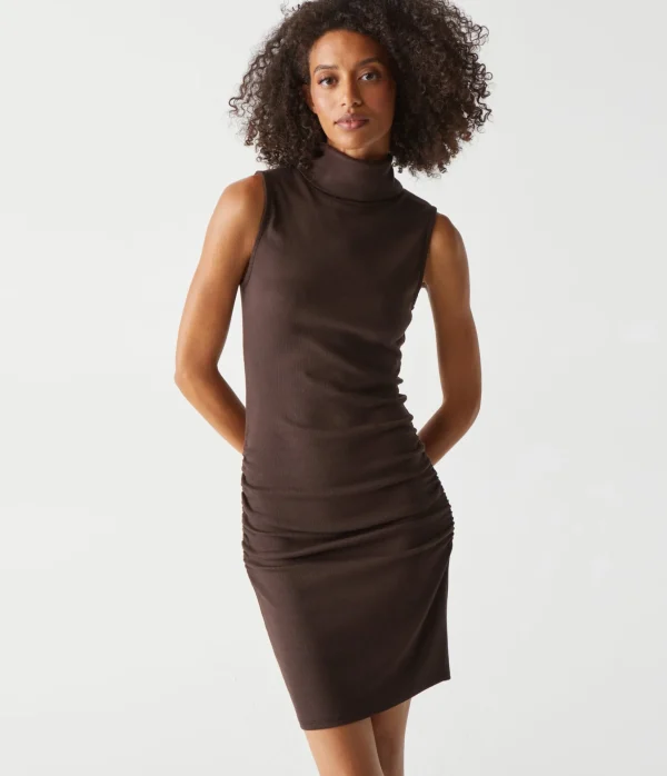 Michael Stars Macy Mock Neck Ribbed Dress- Dresses | Knee Length Dresses