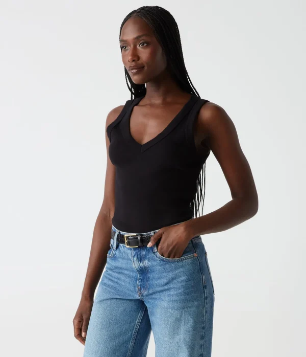 Michael Stars Maya V-Neck Tank- Tank Tops | 1x1 Cotton T-Shirts