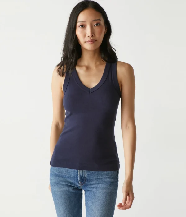 Michael Stars Maya V-Neck Tank- Tank Tops | 1x1 Cotton T-Shirts