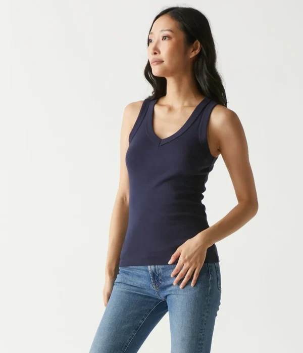 Michael Stars Maya V-Neck Tank- Tank Tops | 1x1 Cotton T-Shirts