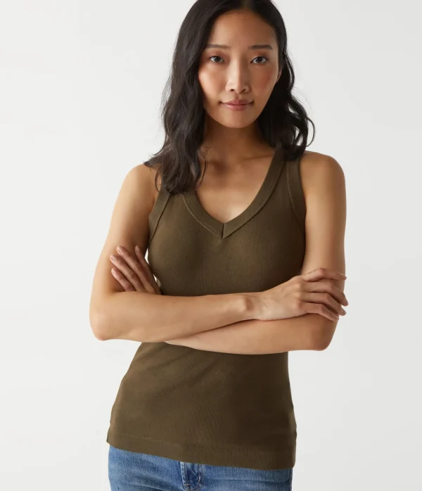 Michael Stars Maya V-Neck Tank- Tank Tops | 1x1 Cotton T-Shirts